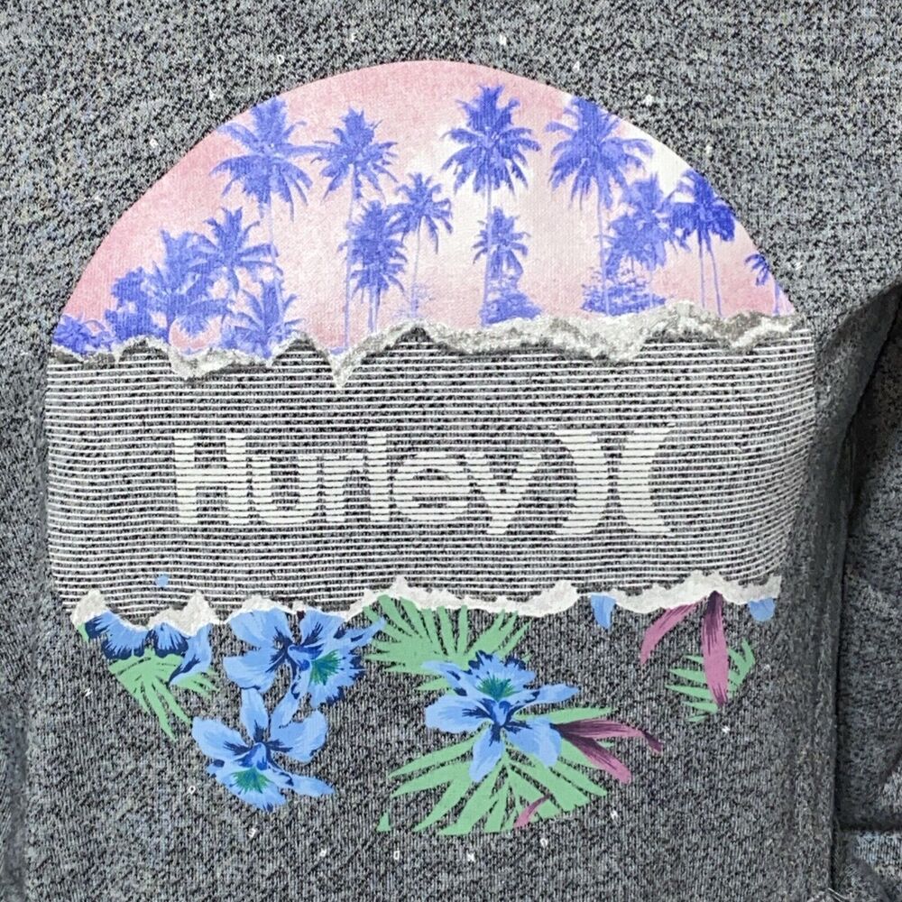 Hurley Hawaii Gray Flowers Palm Trees Pullover Hoodie Sweatshirt Womens Size XS - Picture 3 of 8